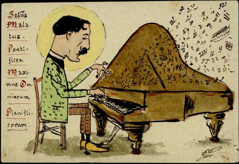 formal Aptitud Karu Targeta postal amb caricatura de Joaquim Malats tocant el piano - Arxiu  Museu de la Musica de Barcelona